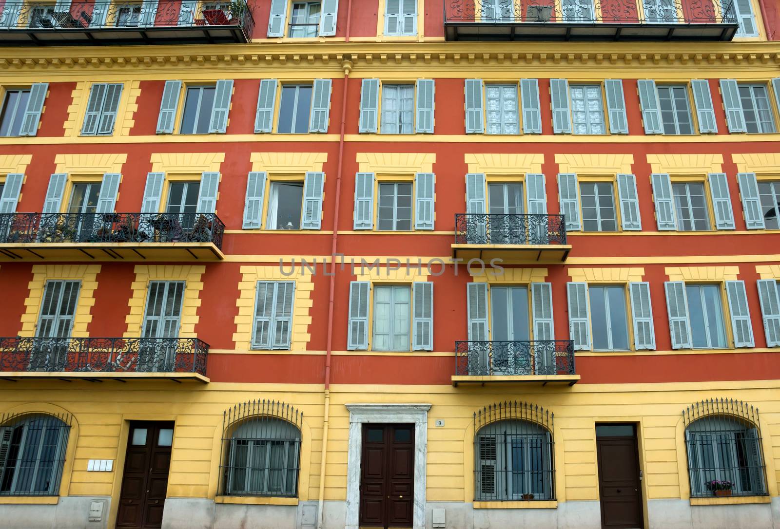 Architecture along Promenade des Anglais of city of Nice, France.