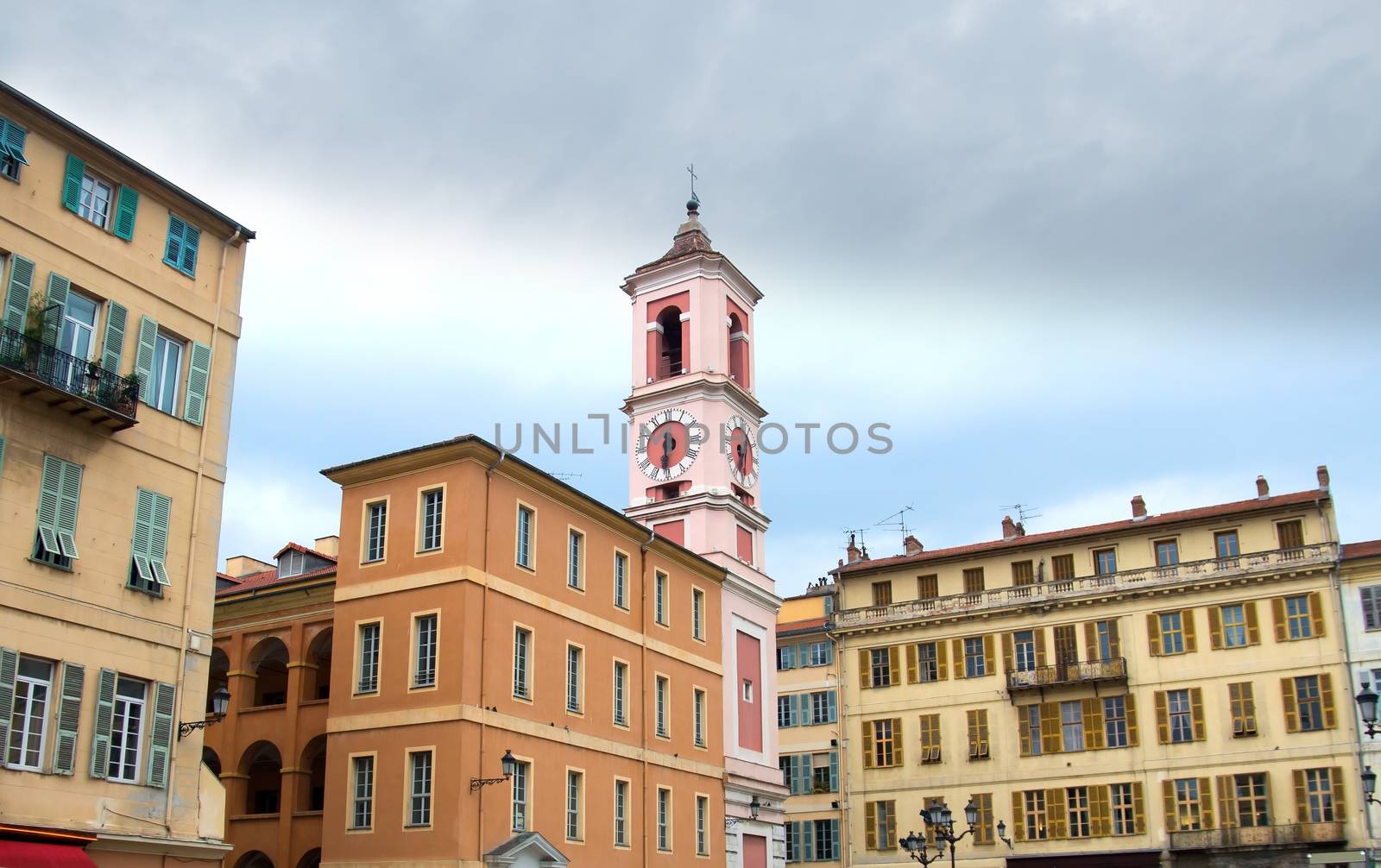 Clock tower of Rusca Palace in Nice France