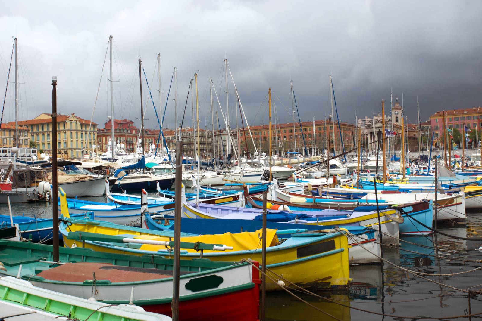 Old classic wooden boats in the old port. Nice, France.