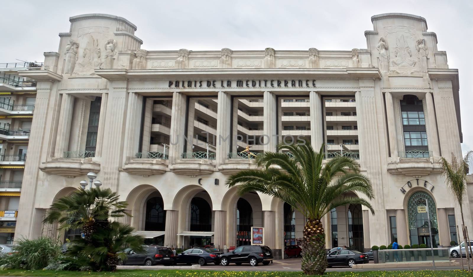 NICE, FRANCE - APRIL 27: Mediterranean Palace is located on the Promenade des Anglais on April 27, 2013 in Nice, France. This hotel was built in 1930 by architect Charles Dalma.

Nice, France - April 27, 2013: Mediterranean Palace is located on the Promenade des Anglais. This hotel was built in 1930 by architect Charles Dalma.