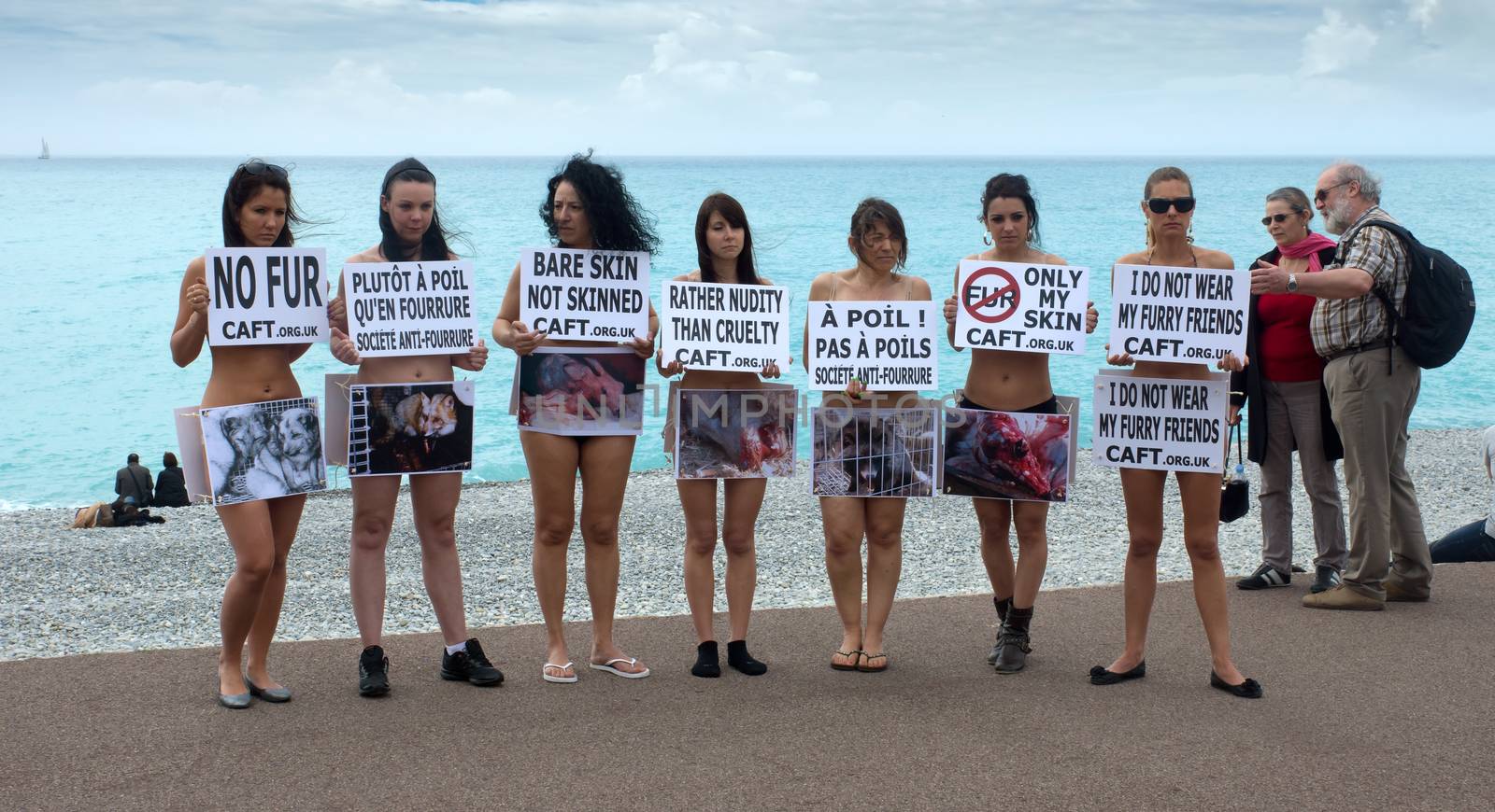NICE, FRANCE - APRIL 27: The protest of the Green Party to protect animals from extinction at Promenade des Anglais on April 27, 2013 in Nice, France. 

Nice, France - April 27, 2013: The protest of the Green Party to protect animals from extinction at Promenade des Anglais.