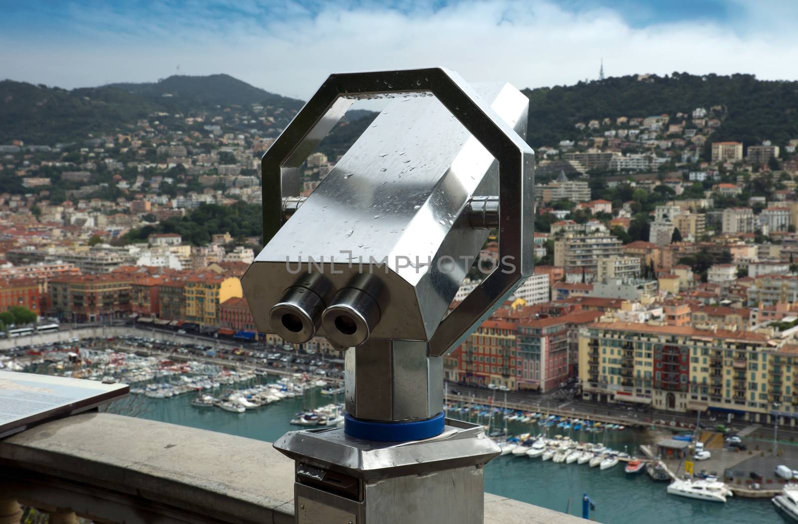 Telescope on the observation point in city of Nice, France