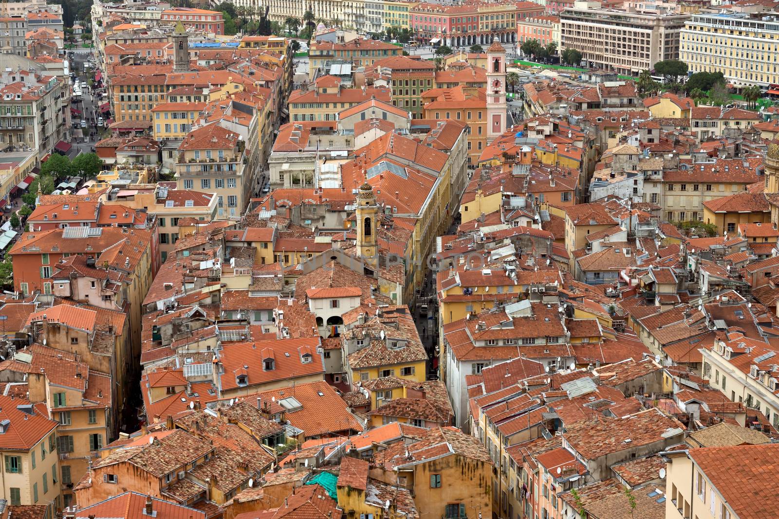 NICE, FRANCE - APRIL 29: Wonderful panoramic view with colorful historical houses of the old city on April 29, 2013 in Nice, France. 

Nice, France - April 29, 2013: Wonderful panoramic view with colorful historical houses of the old city.