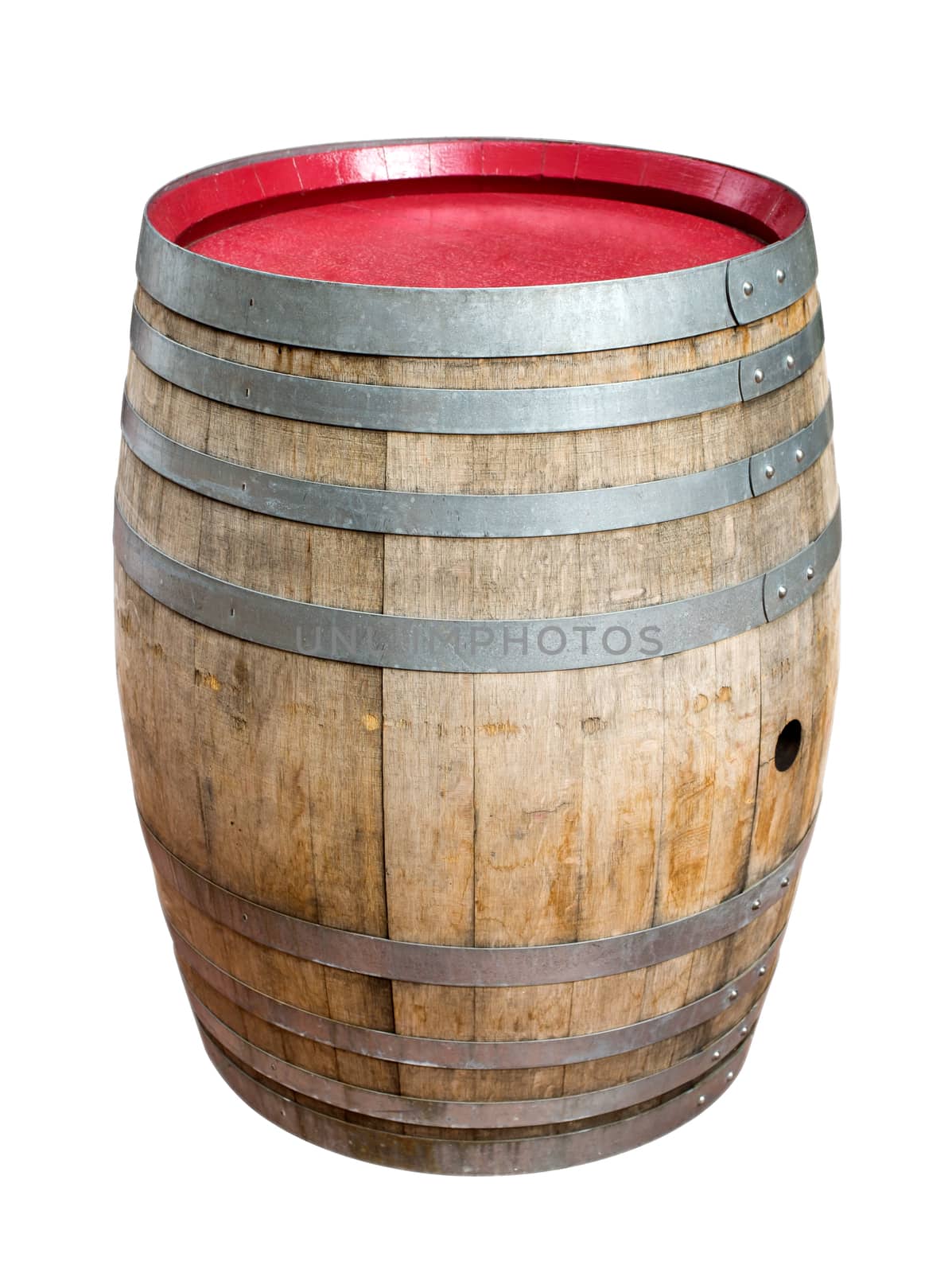 Wooden barrel for wine with steel ring. Clipping path included.