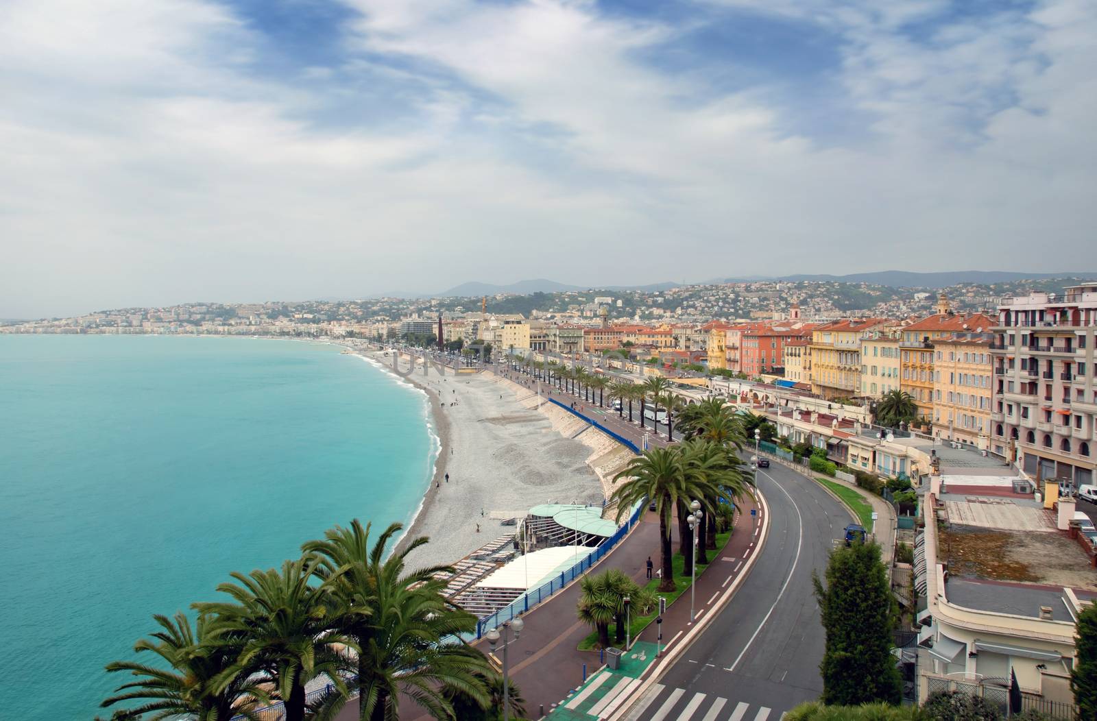Panoramic view city of Nice in France. Luxury resort of French riviera.
