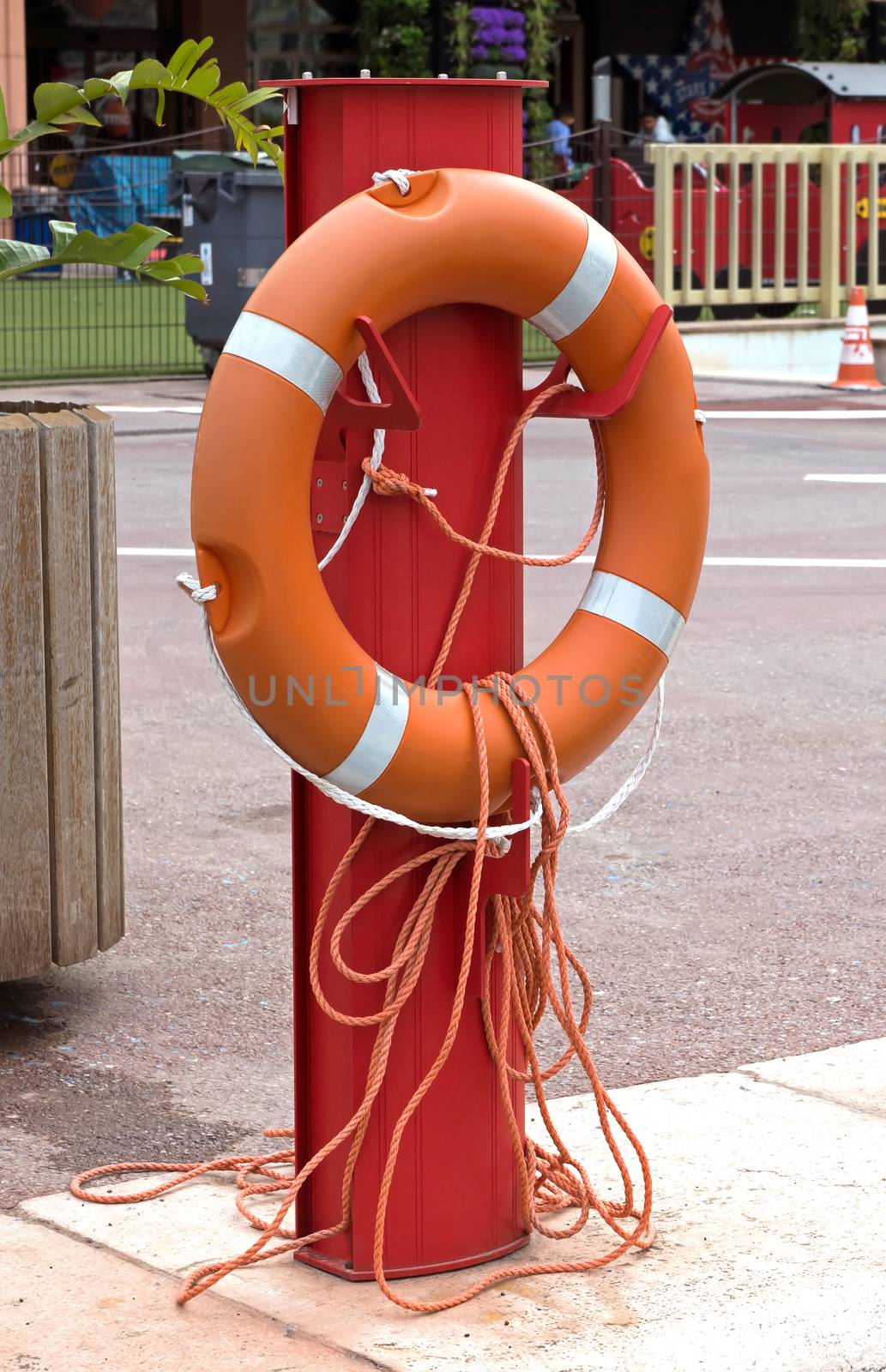 Lifebuoy on a rack in the port.