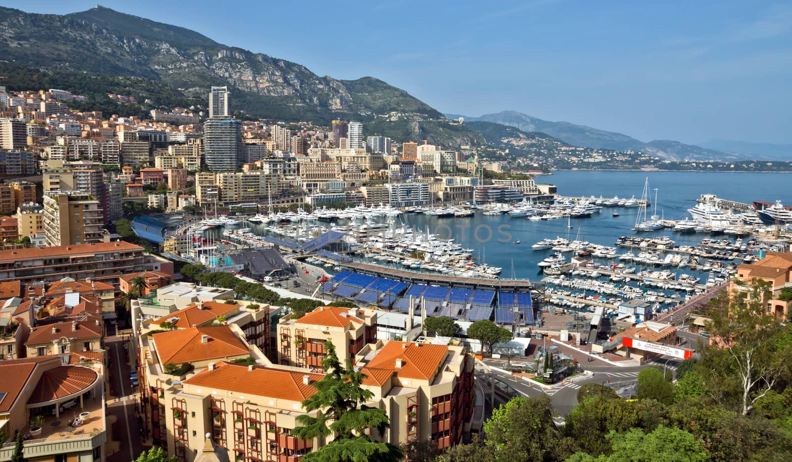 MONTE CARLO, MONACO - MAY 1: Harbour and panoramic viewed from the Palace Square on May 1, 2013 in Monte Carlo, Monaco. 

Monte Carlo, Monaco - May 1, 2013: Monaco Harbour and Monte Carlo panoramic viewed from the Palace Square.