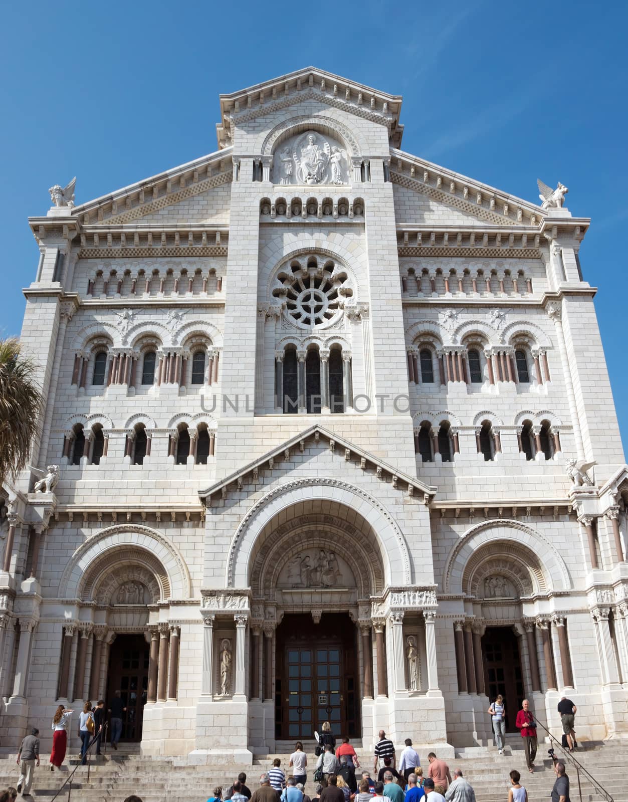 MONTE CARLO, MONACO - MAY 1: Saint Nicholas Cathedral on May 1, 2013 in Monte Carlo, Monaco. Built between 1875 and 1884 in the Romanesque-Byzantine style.

Monte Carlo, Monaco - May 1, 2013: Saint Nicholas Cathedral. Built between 1875 and 1884 in the Romanesque-Byzantine style. People are visiting the Cathedral.
