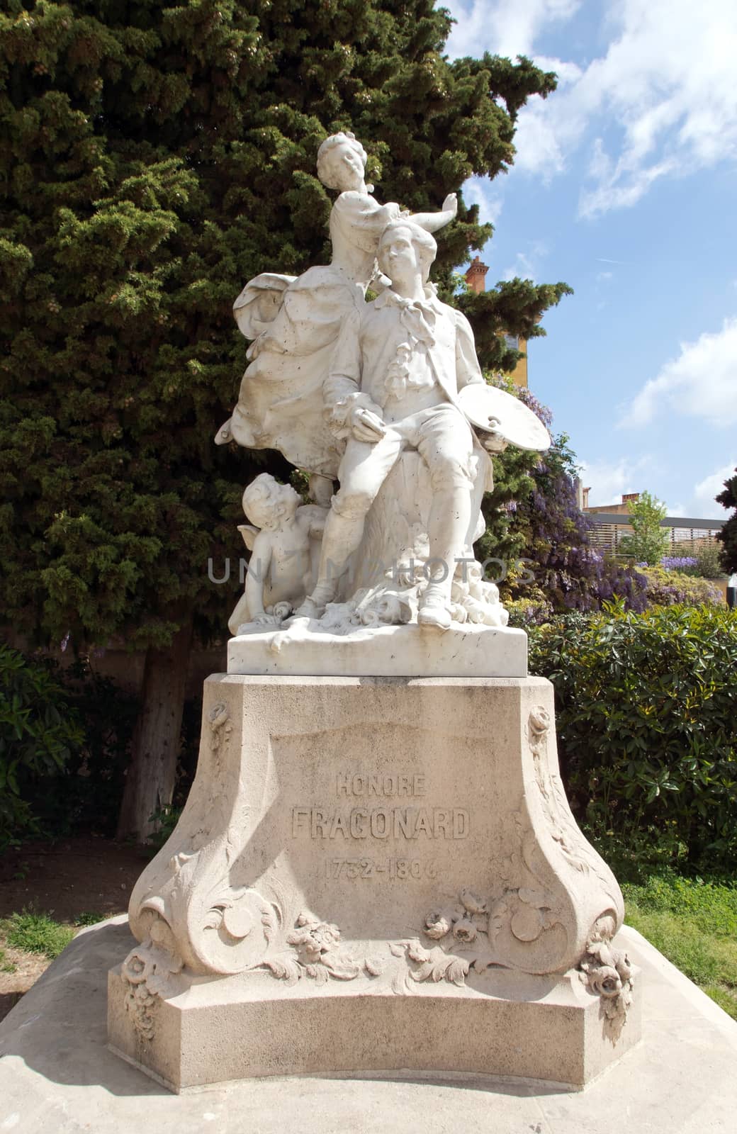 Statue of Jean-Honore Fragonard (famous French painter and printmaker) in Village of Grasse, Provence, France