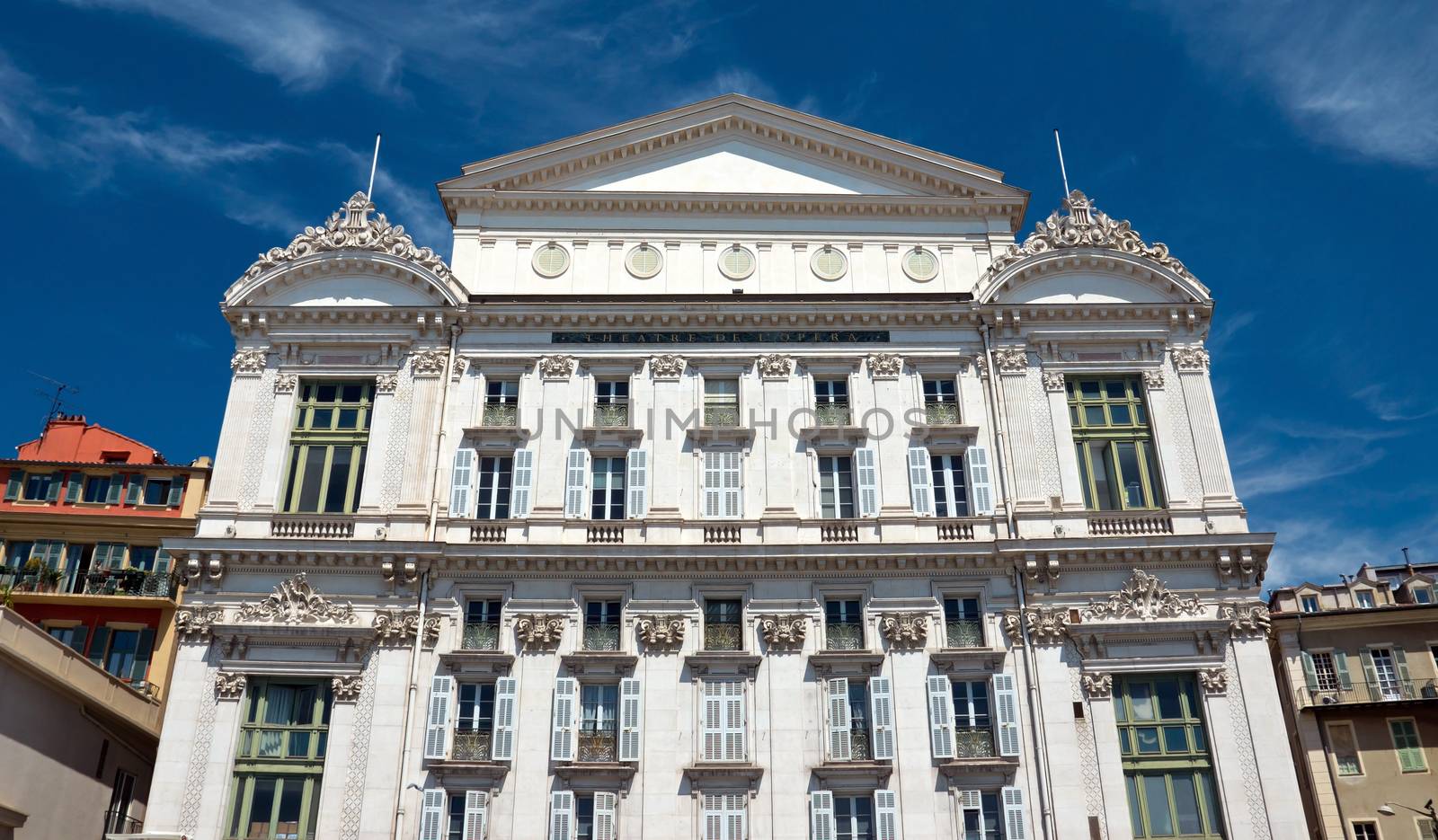 Front facade of the Opera house in city of Nice, France
