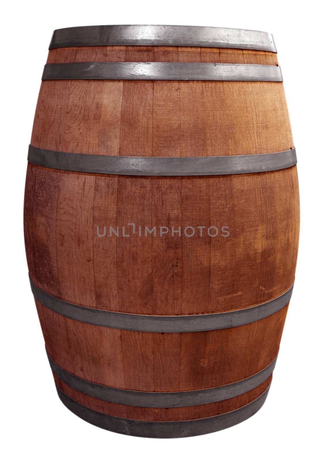 Wooden barrel for wine with steel ring. Clipping path included.