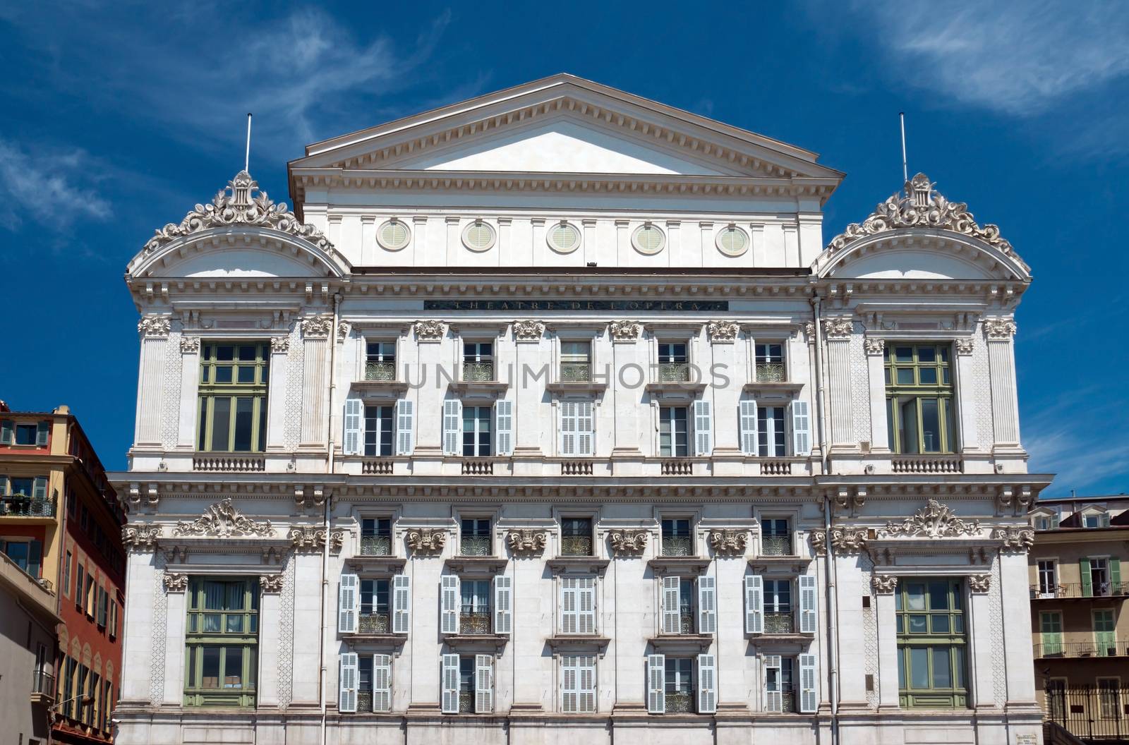 Front facade of the Opera house in city of Nice, France