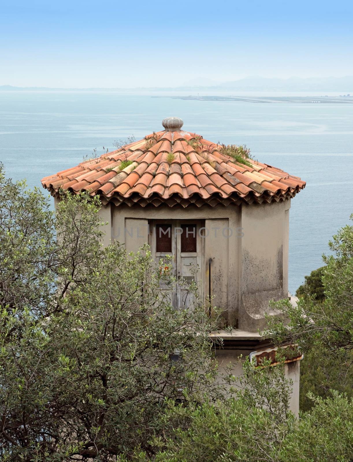 Old tower overlooking the Mediterranean Sea. Cote d'Azur. Nice, France