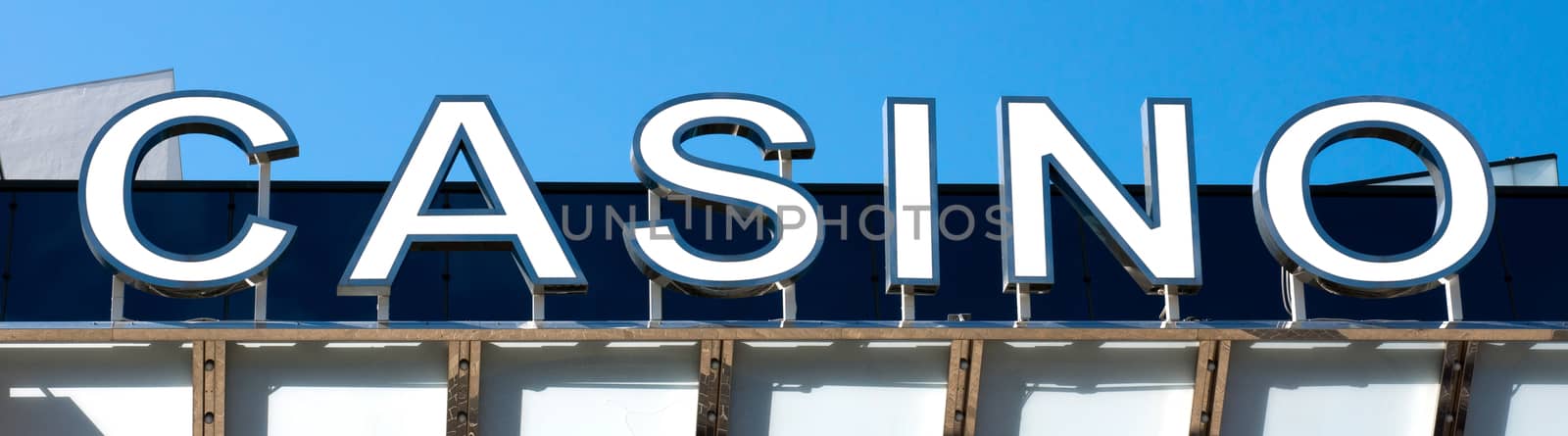 Casino sign at the Palace of Film festivals, Cannes, France.