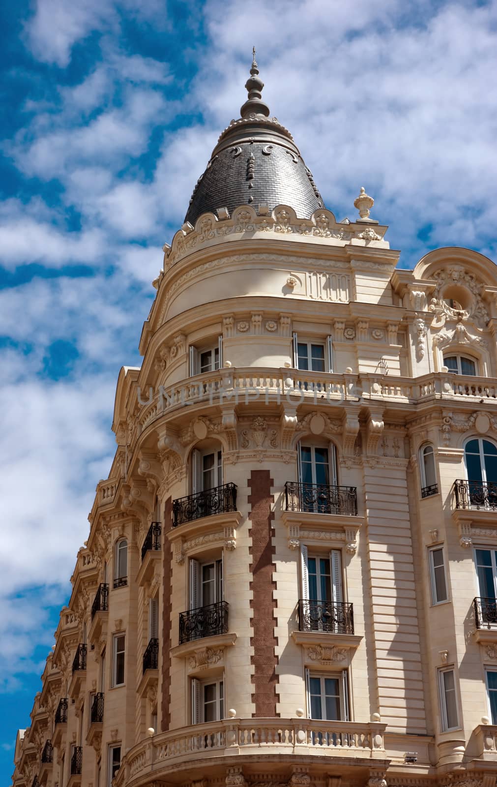 CANNES, FRANCE - MAY 6: Luxury hotel "InterContinental Carlton" features 343 rooms, located on the famous "La Croisette" Boulevard in Cannes, French Riviera, France, Europe; May 6, 2013 

Detail of the luxury hotel, Cannes on the Cote d’Azur in the South of France.