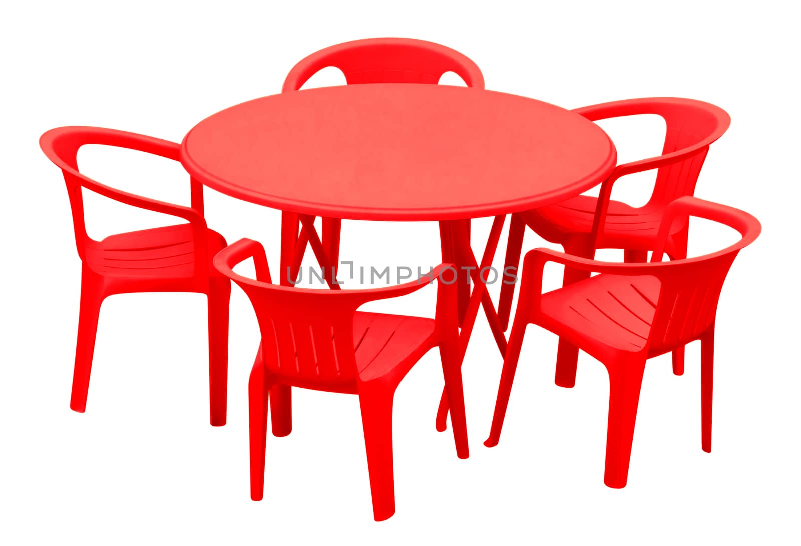 Plastic table and chairs isolated on white. Clipping path included.