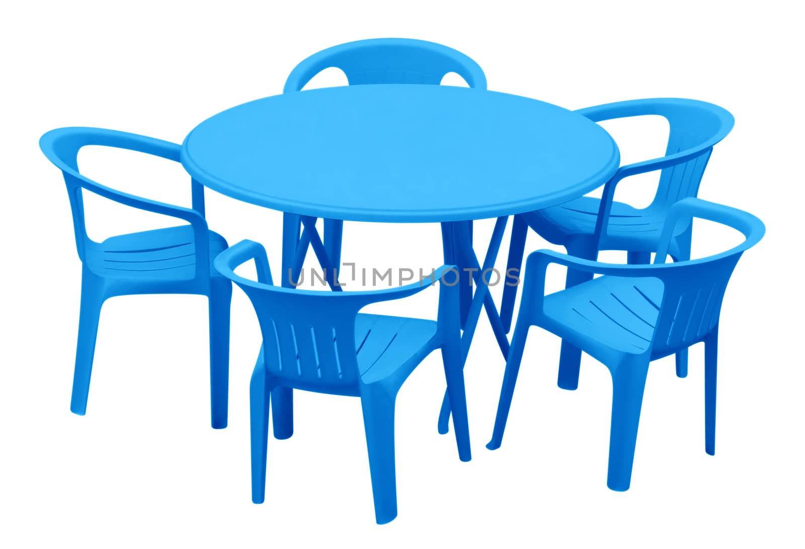 Plastic table and chairs isolated on white. Clipping path included.