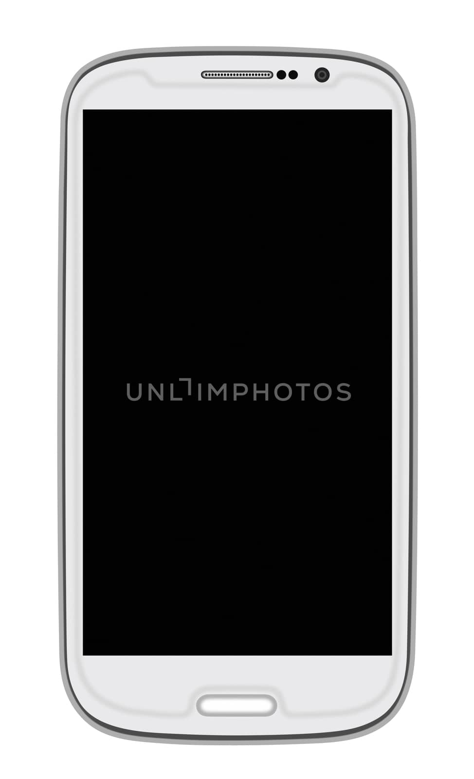 White Smart Phone with blank screen isolated on white. Clipping path included.