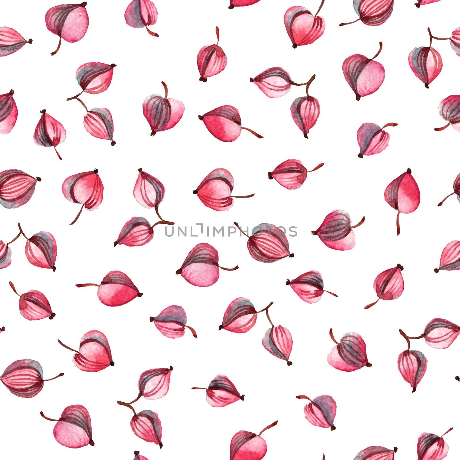 Watercolor painted flower buds in shape of heart. Organic seamless pattern.