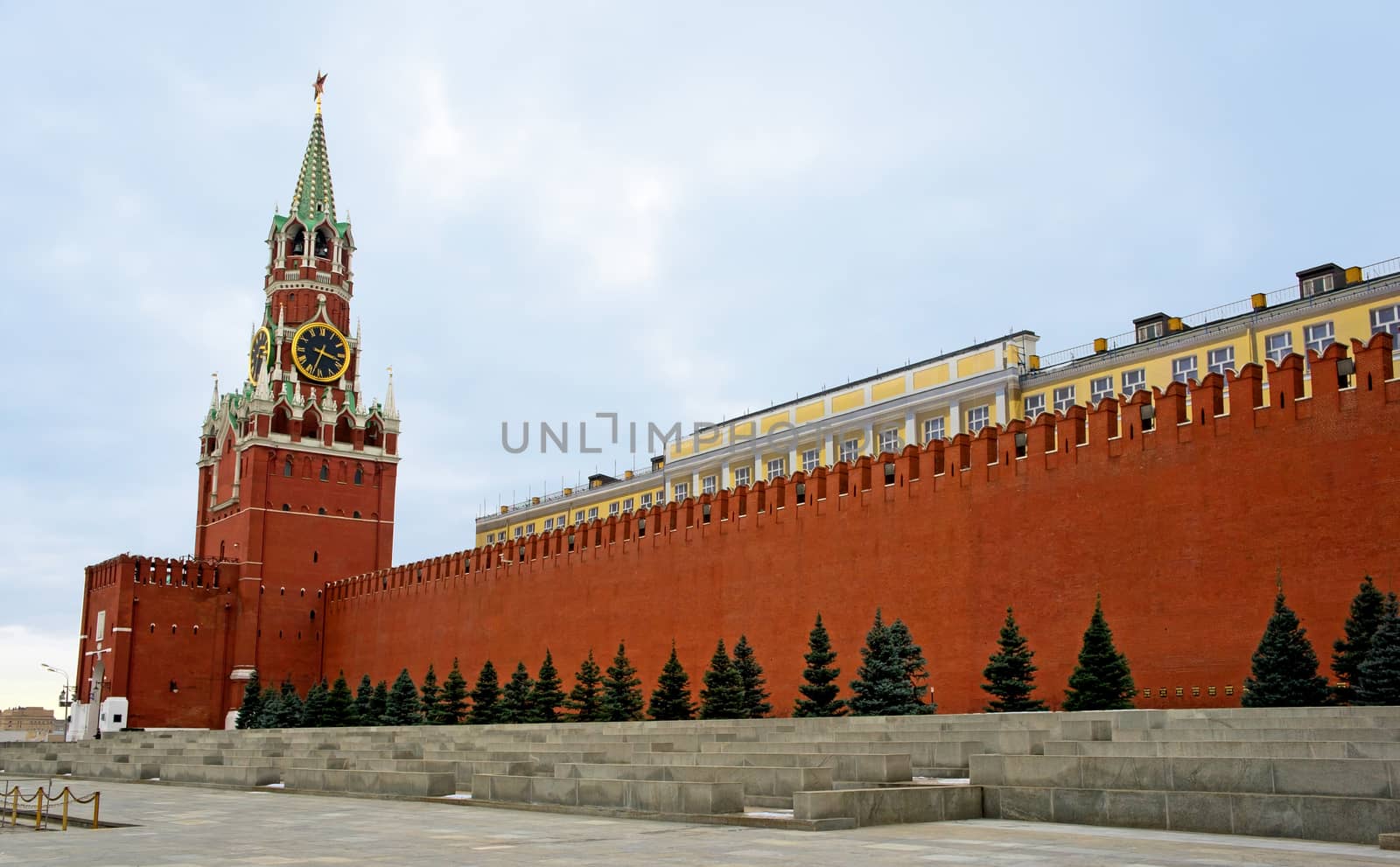 Spasskaya Tower of Moscow Kremlin.
The Spasskaya Tower is the main tower with a through-passage on the eastern wall of the Moscow Kremlin, which overlooks the Red Square.