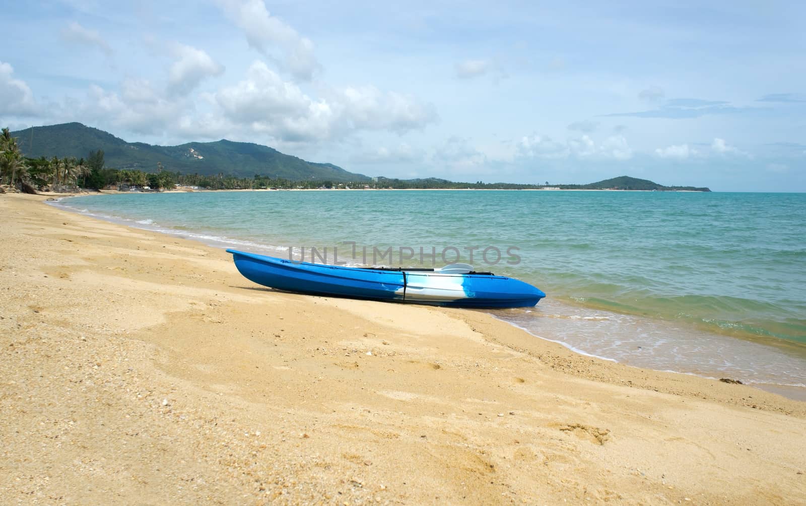 Blue kayak on a tropical beach, Koh Samui, Thailand