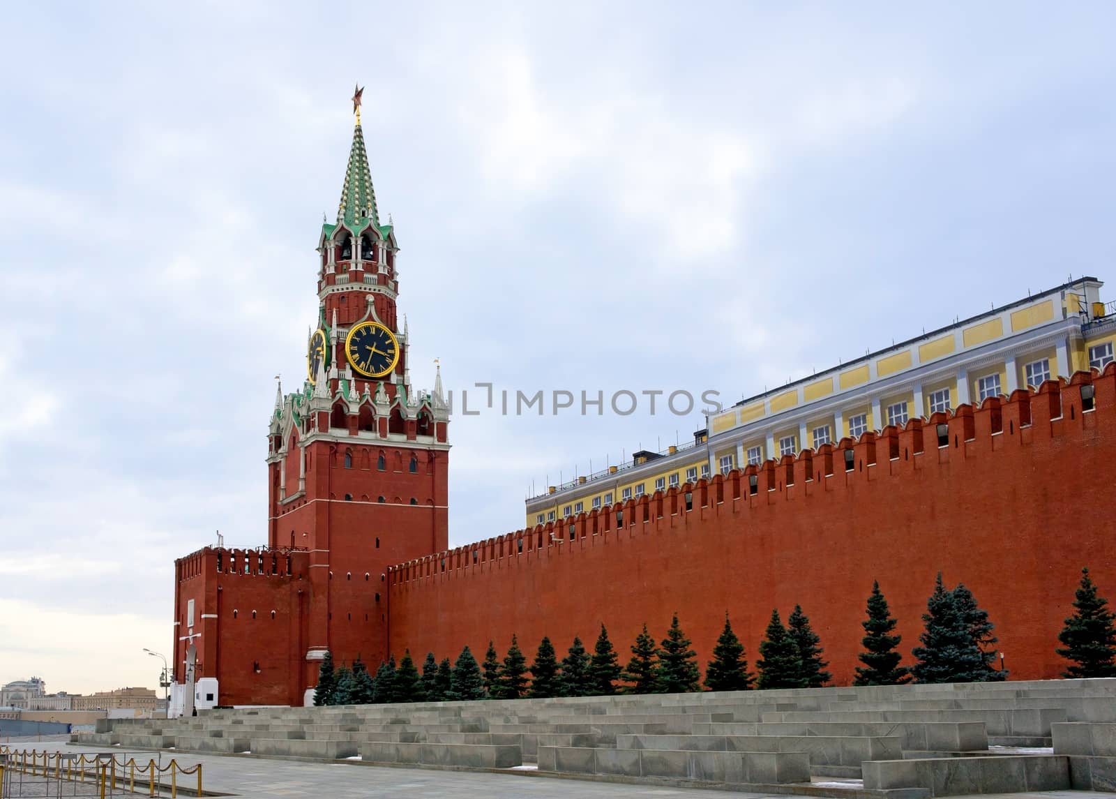 Spasskaya Tower of Moscow Kremlin.
The Spasskaya Tower is the main tower with a through-passage on the eastern wall of the Moscow Kremlin, which overlooks the Red Square.