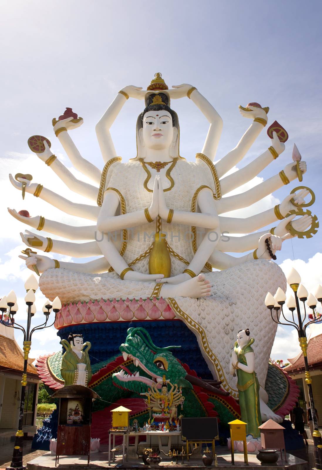 KOH SAMUI - AUGUST 14: Statue of Shiva, 18 armed buddha statue at wat plai laem temple August 14, 2012 in Koh Samui, Thailand. 