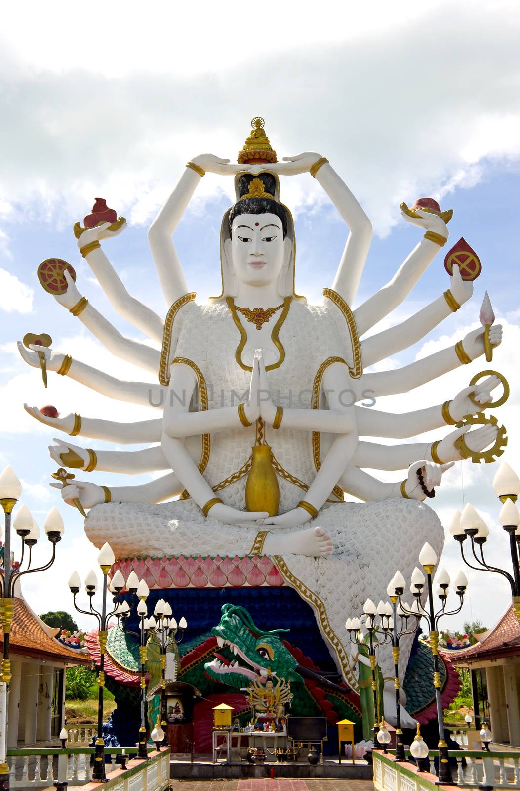 KOH SAMUI - AUGUST 14: Statue of Shiva, 18 armed buddha statue at wat plai laem temple August 14, 2012 in Koh Samui, Thailand. 