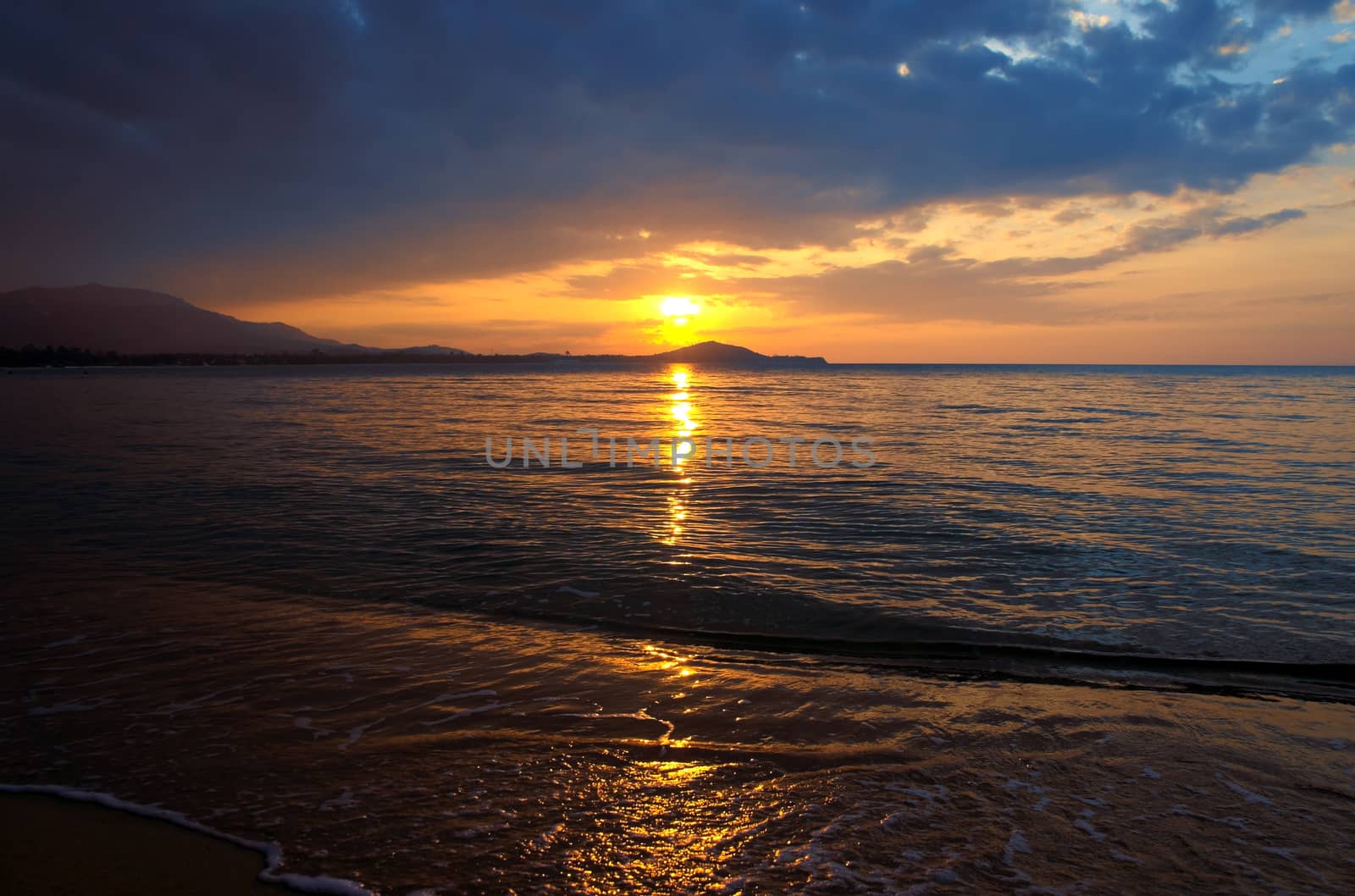 Colorful  sunrise of the sea. Panoramic view.