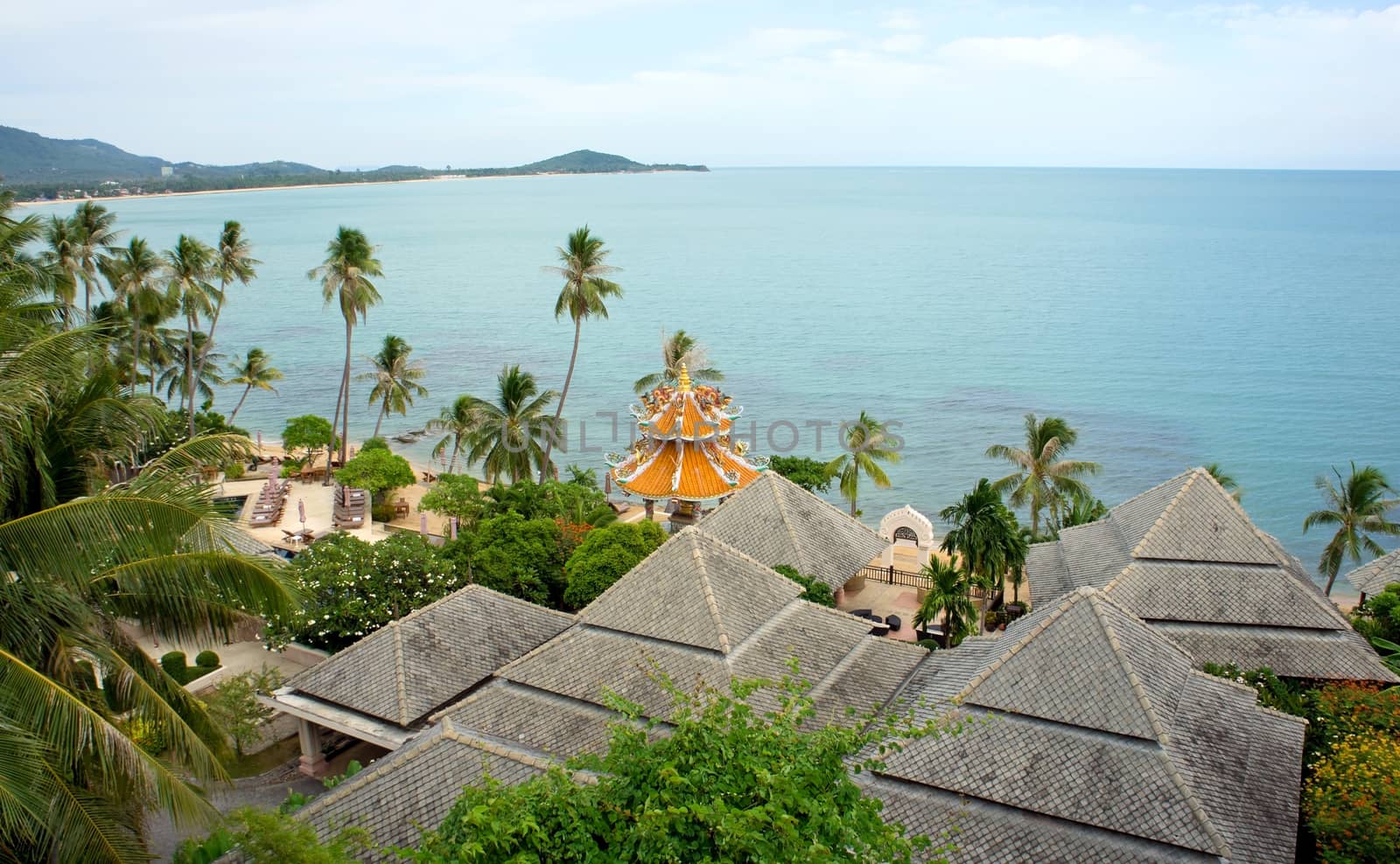 Tropical villas and sea view in morning in Thailand