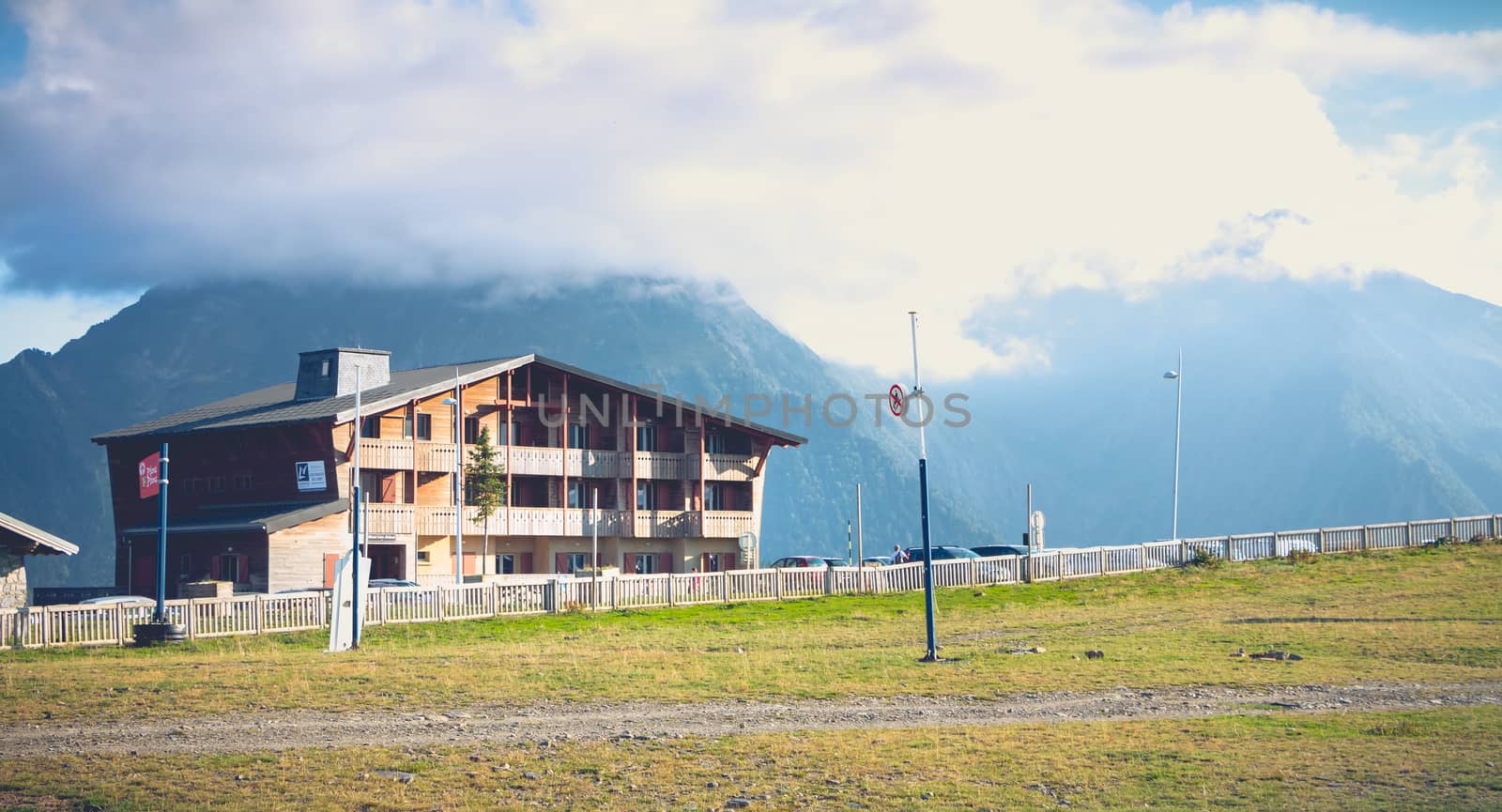 mountain chalet in summer at the bottom of the slopes in a ski r by AtlanticEUROSTOXX