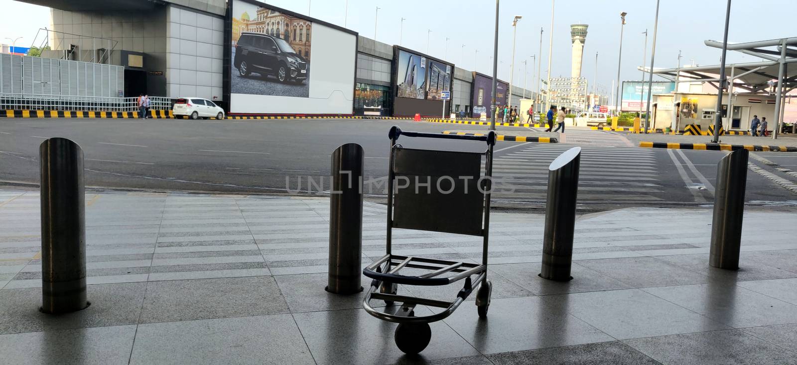 Empty bag trolley at International airport of Delhi in June 2020 amidst corona virus pandemic at Indira Gandhi International Airport n Delhi, India