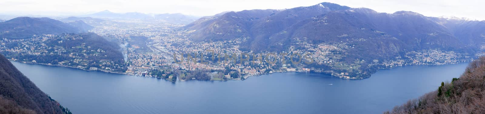 Panoramic view of the city of Como and Lake Como. Lombardy, Italy