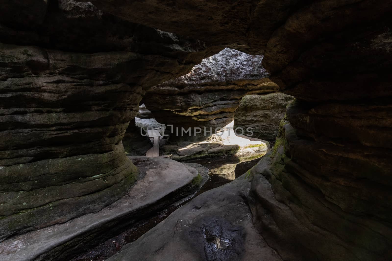 Stolowe Mountains National Park. Path in Rock Labyrinth hiking t by mariusz_prusaczyk