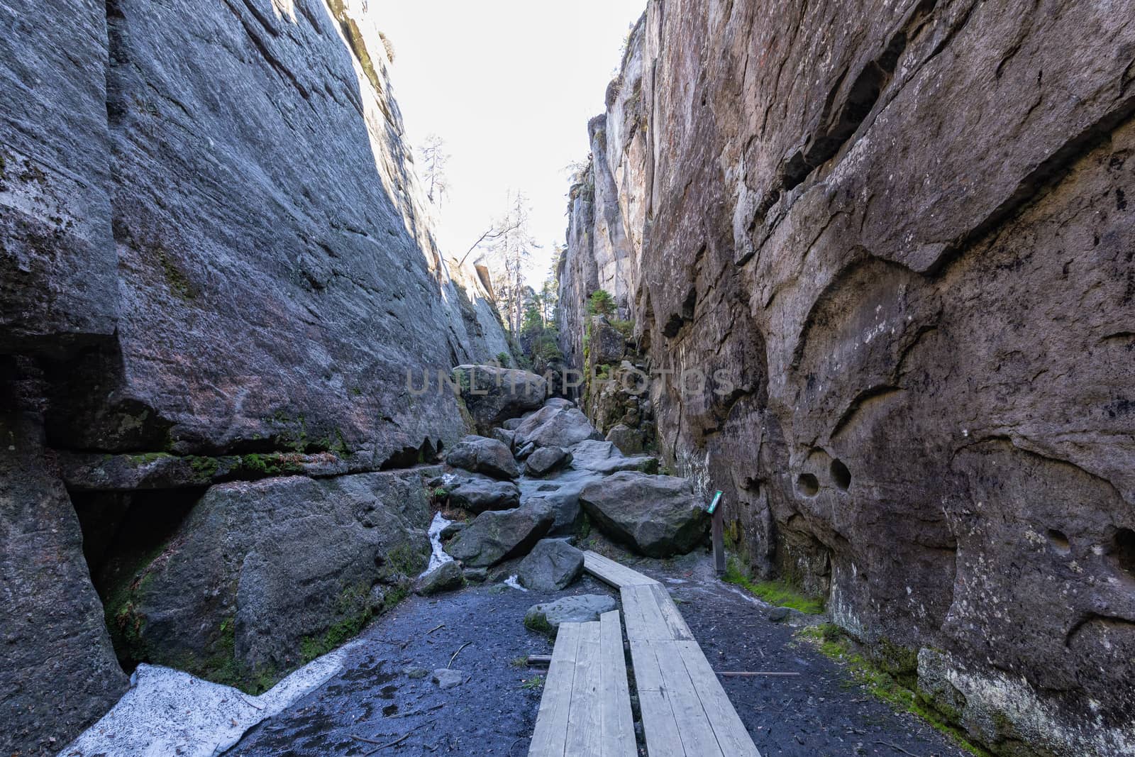 Stolowe Mountains National Park. Path in Rock Labyrinth hiking t by mariusz_prusaczyk