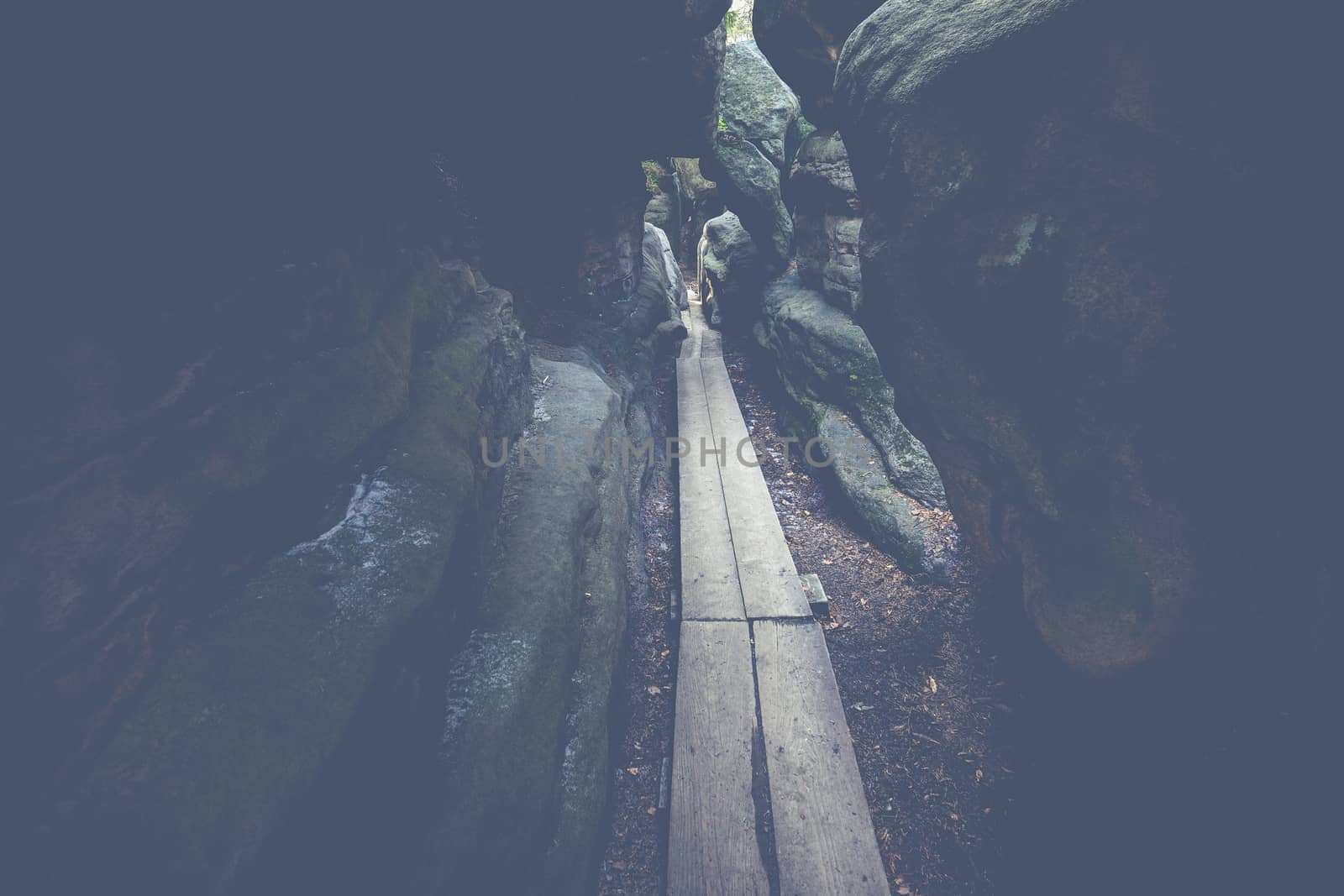 Stolowe Mountains National Park. Path in Rock Labyrinth hiking t by mariusz_prusaczyk