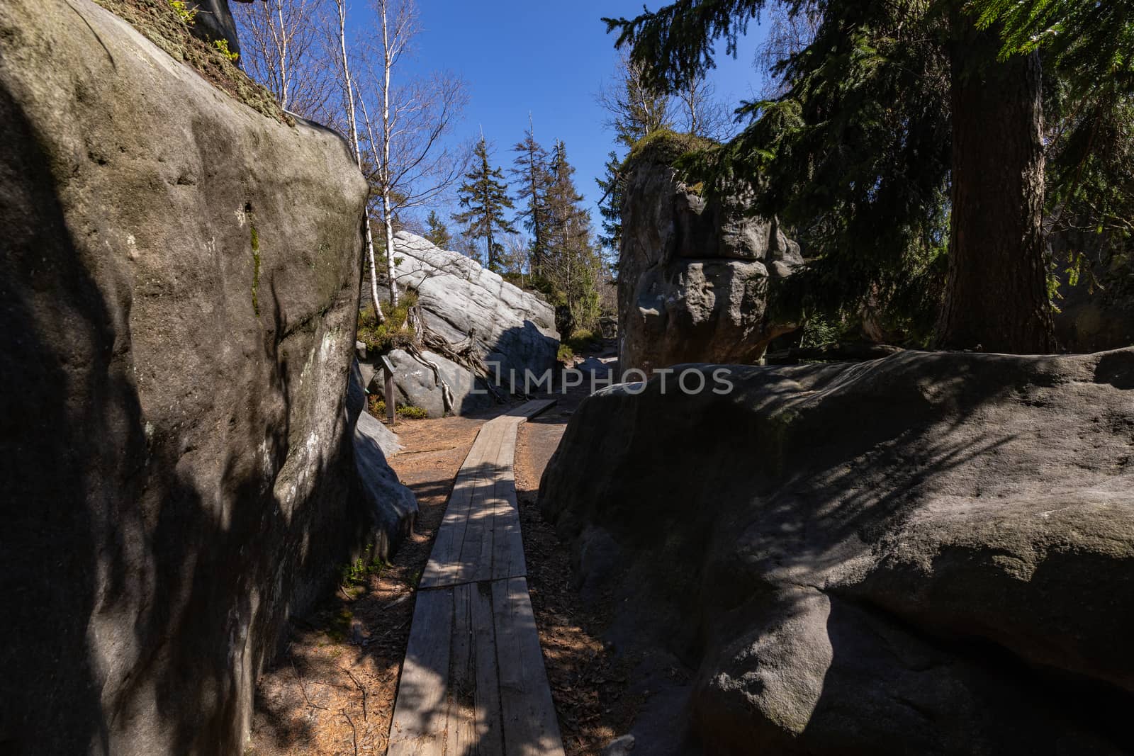 Stolowe Mountains National Park. Path in Rock Labyrinth hiking t by mariusz_prusaczyk