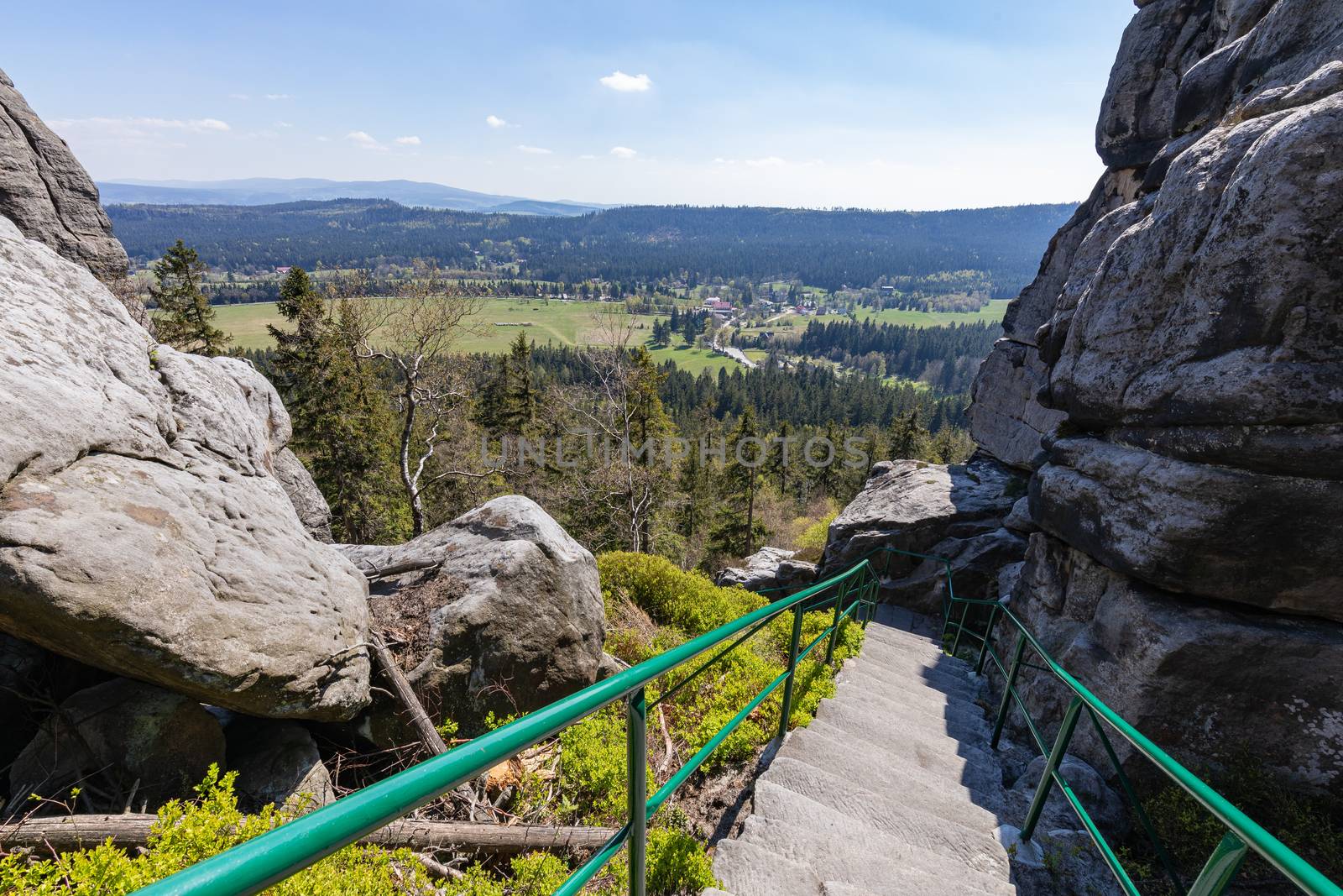 Stolowe Mountains National Park. Path in Rock Labyrinth hiking t by mariusz_prusaczyk