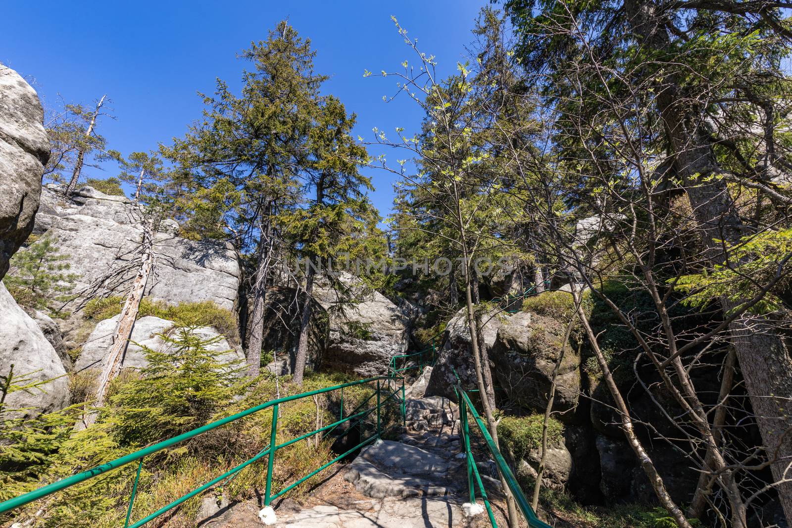 Stolowe Mountains National Park. Path in Rock Labyrinth hiking t by mariusz_prusaczyk