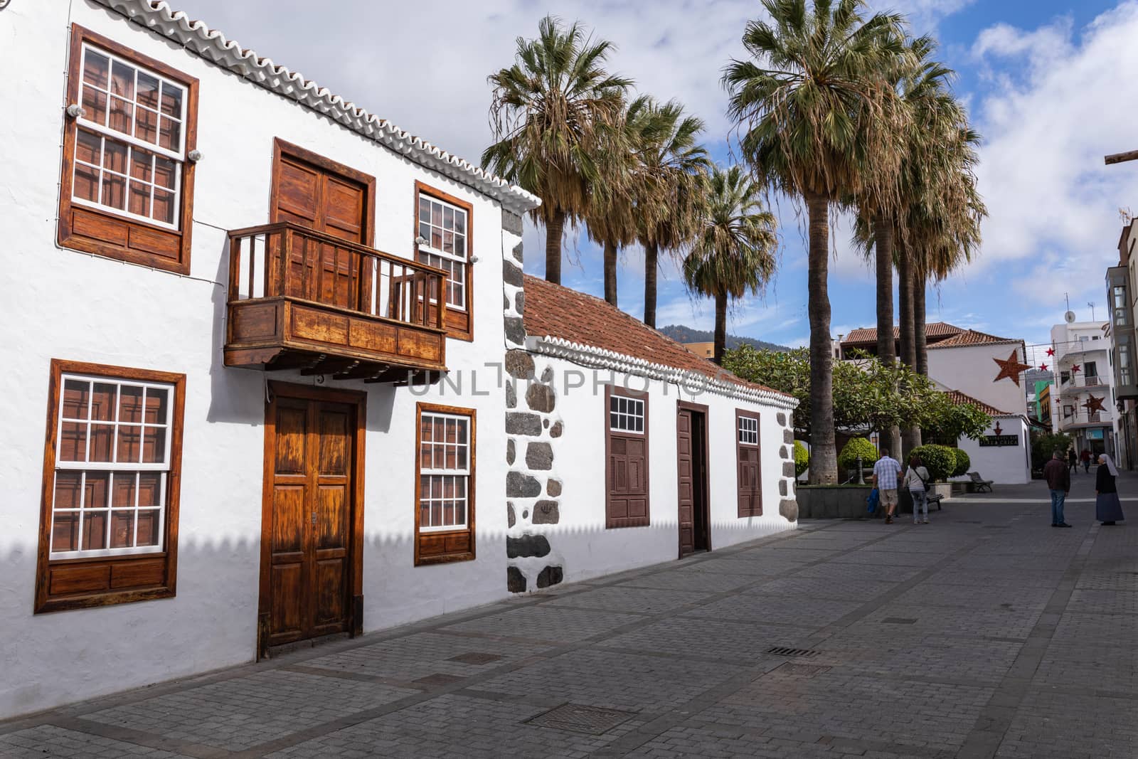 Beautiful colorful streets of old colonial town in Los Llanos de Aridane in La Palma Island, Canary Islands, Spain.