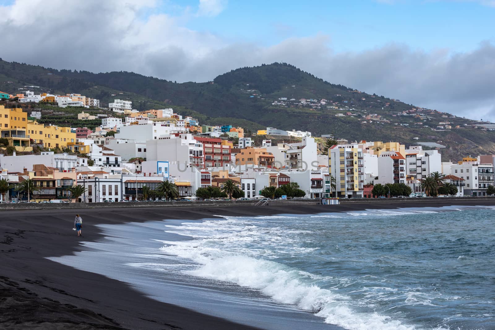 Santa Cruz d la Palma - beautiful capital of La Palma. Canary islands of Spain. Panoramic view of downtown and the beach. 