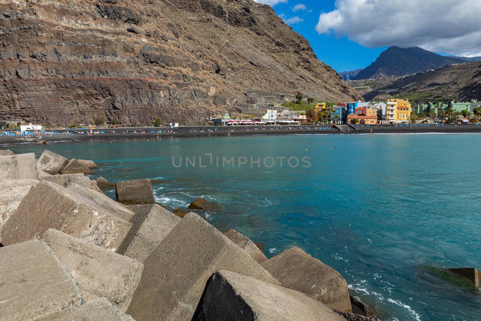 Tazacorte beach with black lava sand at La Palma, Canary Island, Spain.