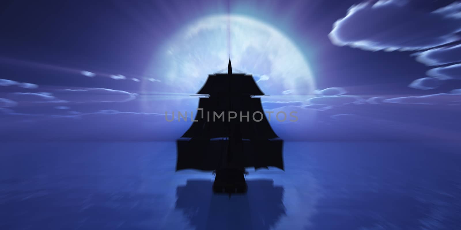 old ship at night full moon by alex_nako