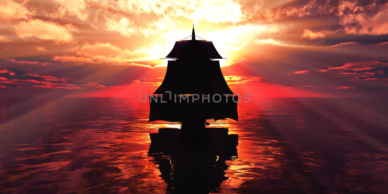 old ship sunset at sea by alex_nako