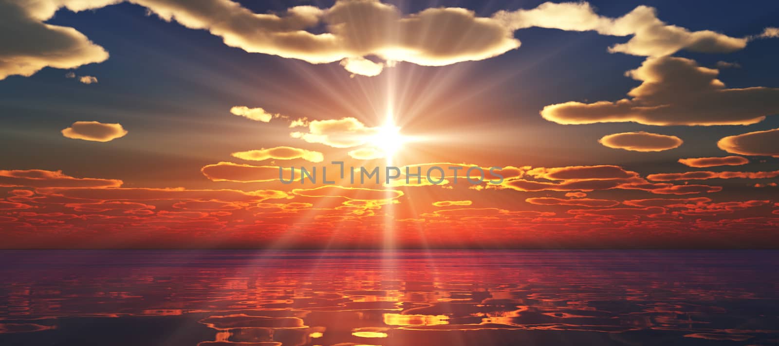 Beautify sunset over sea, sun ray light