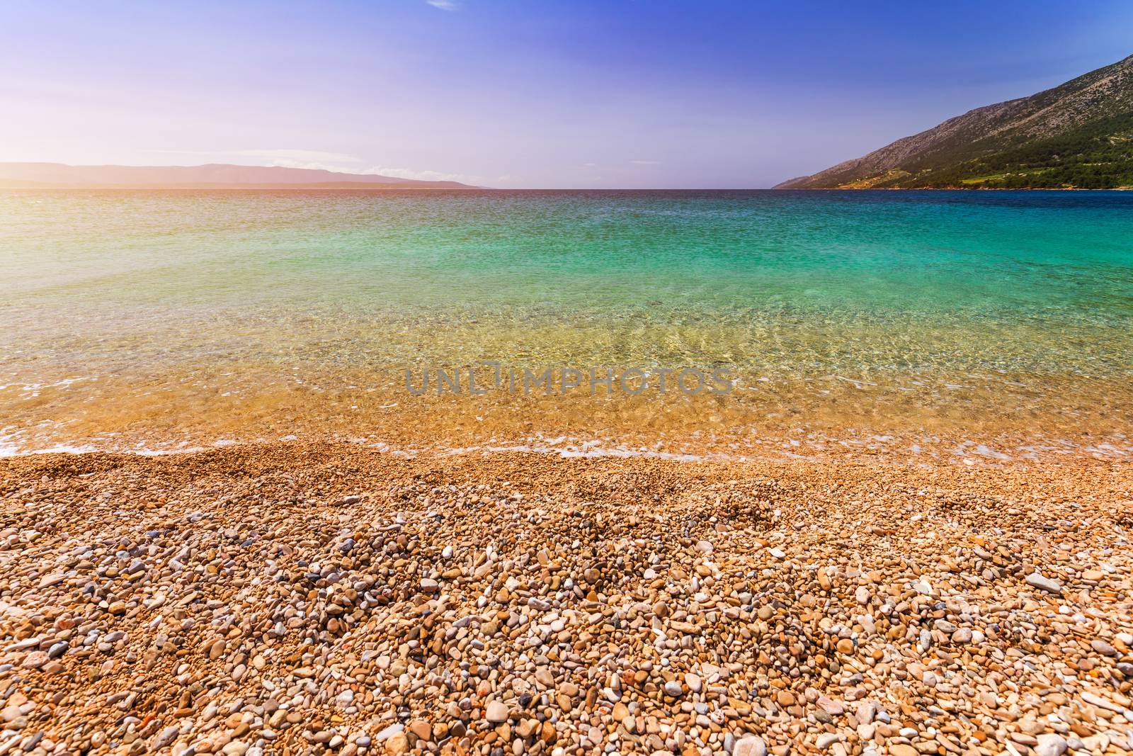 Zlatni Rat (Golden Cape or Golden Horn) famous turquoise beach in Bol town on Brac island, Dalmatia, Croatia. Zlatni Rat sandy beach at Bol on Brac island of Croatia in summertime.