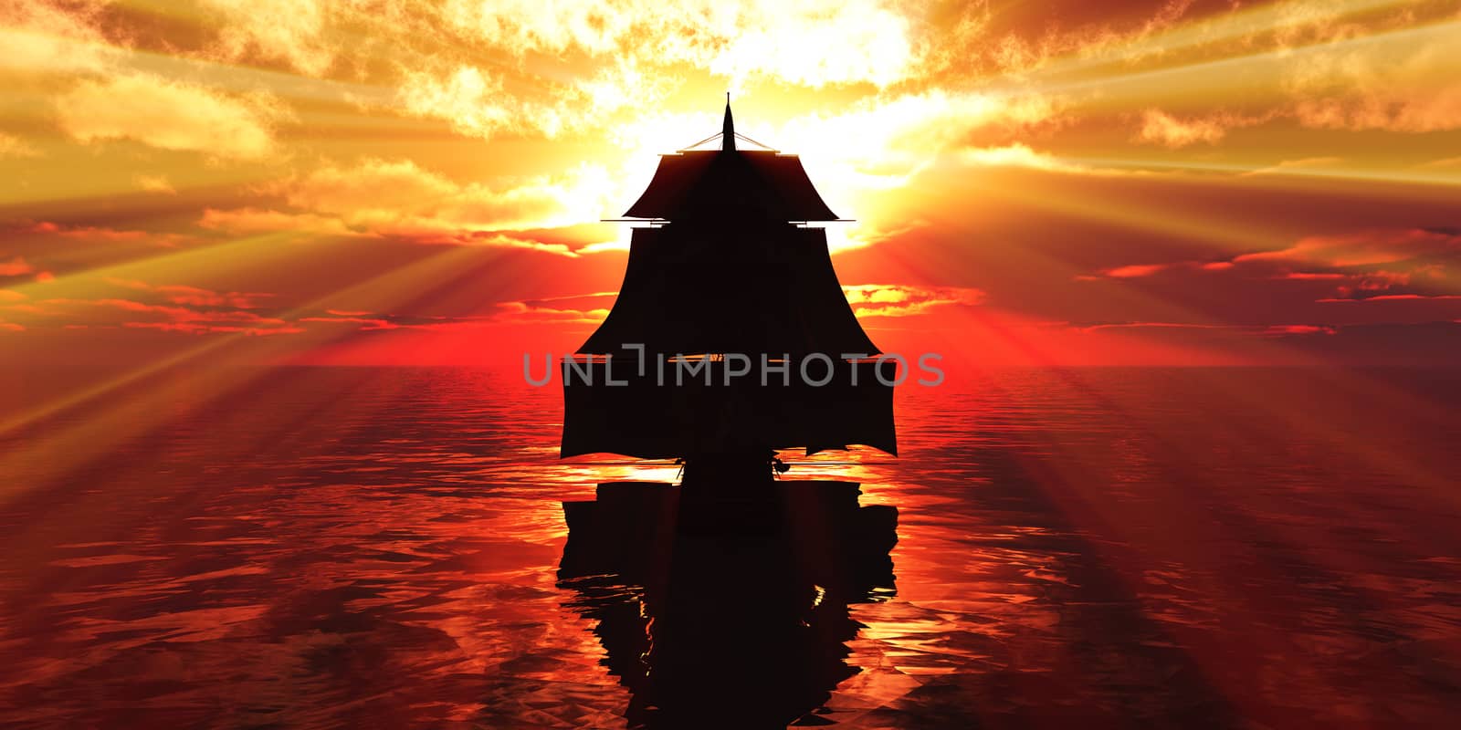 old ship sunset at sea by alex_nako