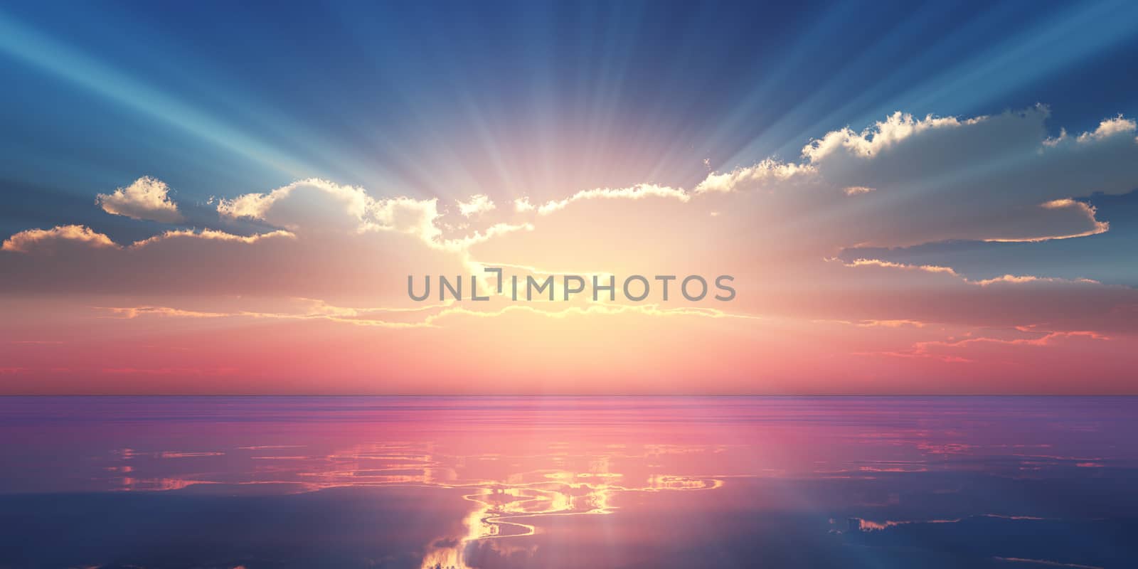 Beautify sunset over sea, sun ray light