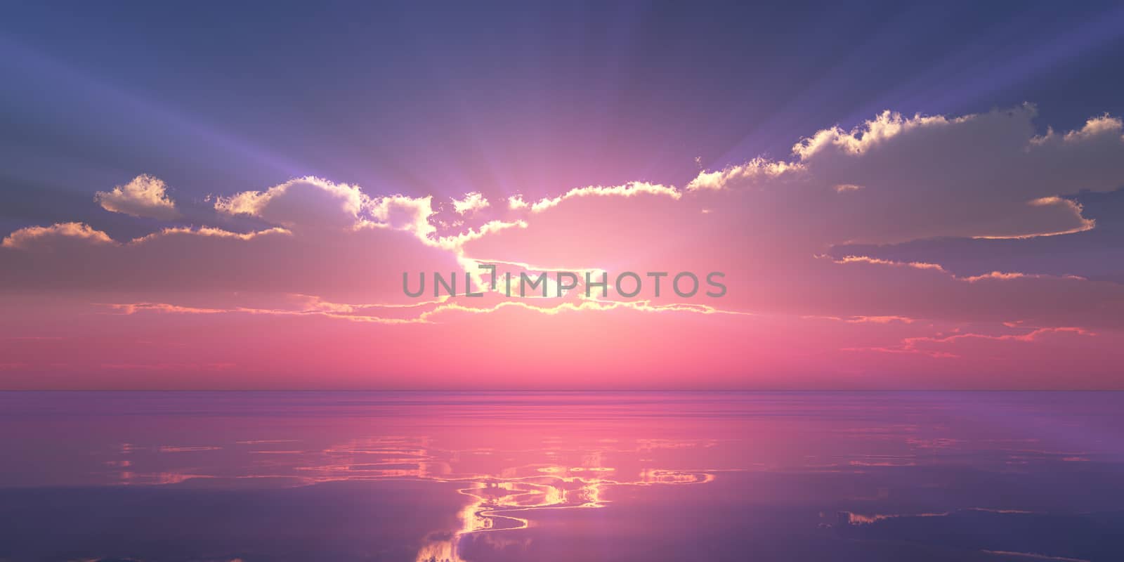 Beautify sunset over sea, sun ray light