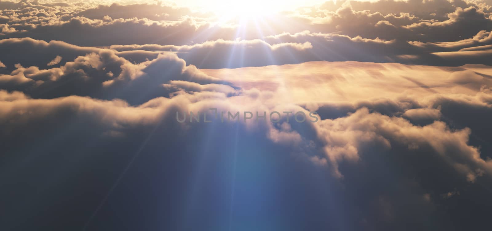 above clouds sunset god ray light sun